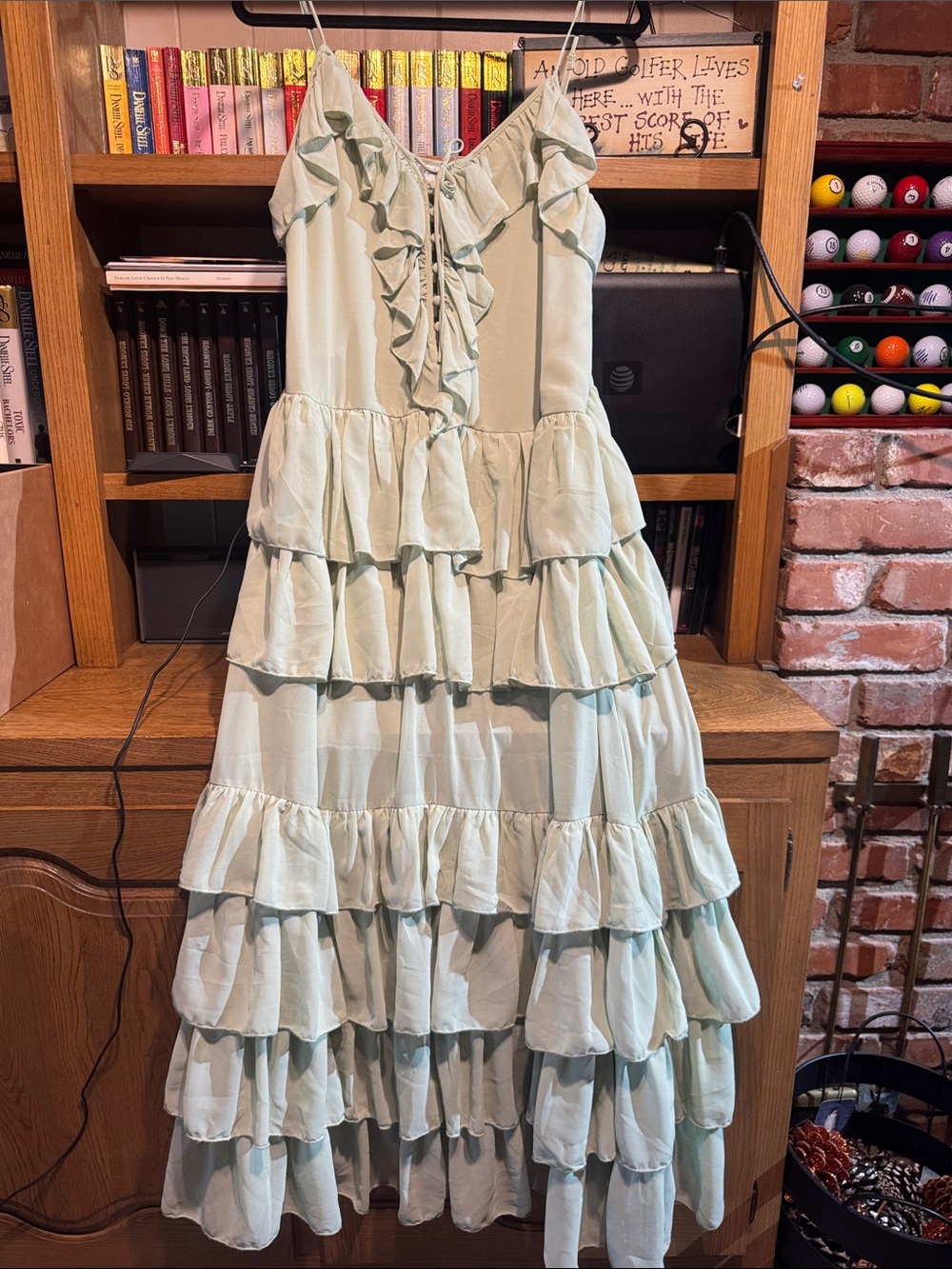 Torn by Ronny Kobo Pale Mint Ruffle Tiered Sundress